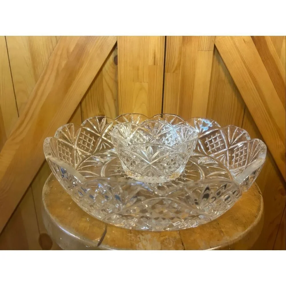 Godinger Crystal Dublin Large Shannon Chip-n-Dip bowl (5768)